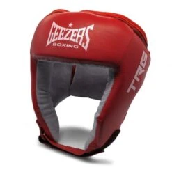Geezers Leather TRG Boxing Headguard -Boxing Promotions Store geezers trg leather headguard red