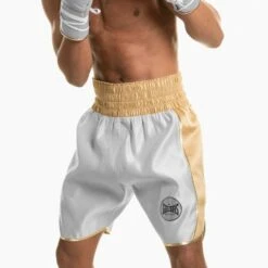 Suzi Wong X Geezers Satin 2 Colour Boxing Shorts -Boxing Promotions Store sw1700 grey gold 1 4