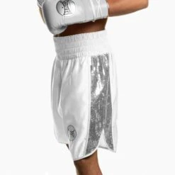 Suzi Wong X Geezers Satin/Sequin Boxing Shorts 10 Suzi Wong X Geezers Satin/Sequin Boxing Shorts -Boxing Promotions Store sw1710 white sil 1